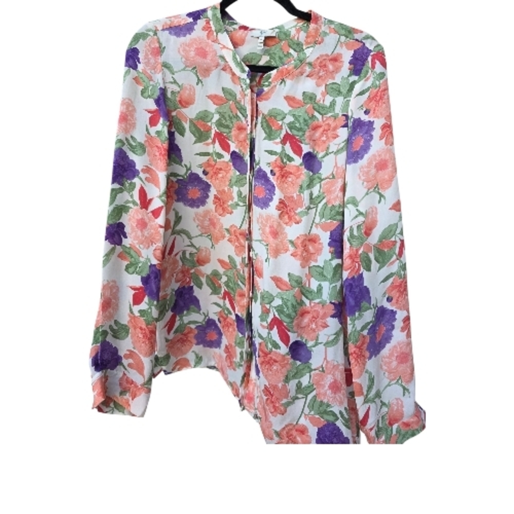 Joie Floral Print Women's Long Sleeve Floral Multicolor Top Med